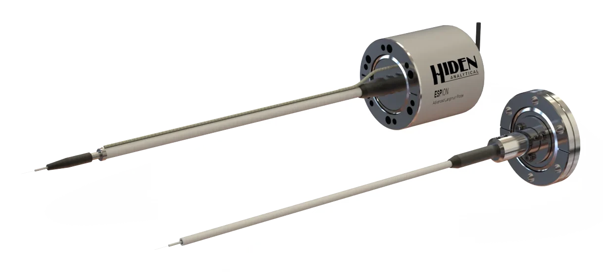 ESPion de Hiden Analytical: dos sondas de Langmuir con brida de vacío y punta fina para diagnóstico de plasma