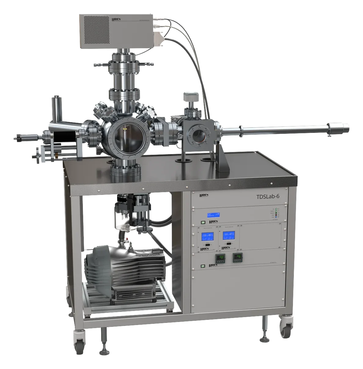 TDSLab-6 de Hiden Analytical, cámara de ultra alto vacío sobre bastidor con manipulador de muestras y bomba turbomolecular